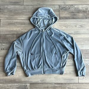 ALO Velour Glimmer Full Zip Hoodie-  steel blue XS